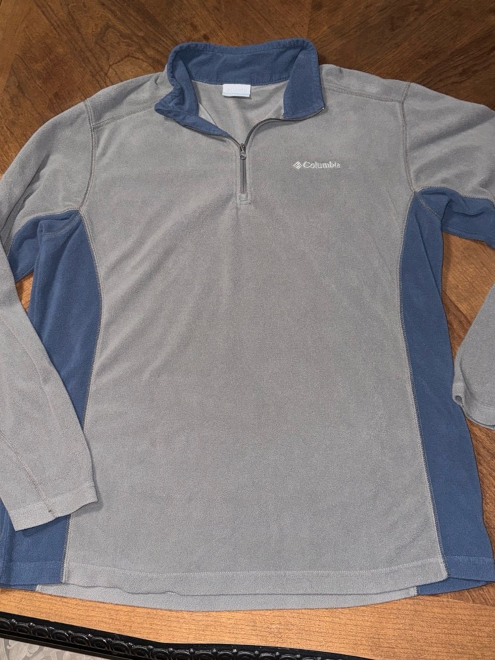Columbia Men’s Grey with Blue Quarter-Zip Fleece Pullover